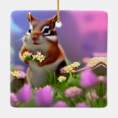 Cute Chipmunk in Flowers Keramisch Ornament (Achterkant)