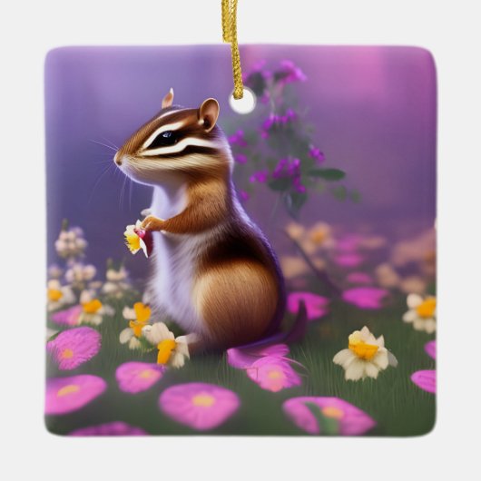 Cute Chipmunk in Flowers Keramisch Ornament (Voorkant)