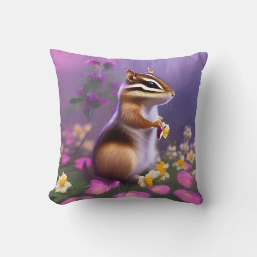 Cute Chipmunk in Flowers Kussen (Voorkant)