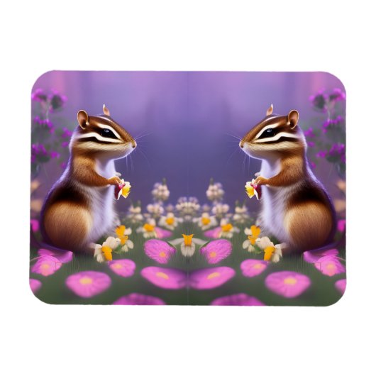 Cute Chipmunk in Flowers Magneet (Horizontaal)