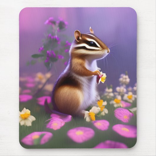 Cute Chipmunk in Flowers Muismat (Voorkant)