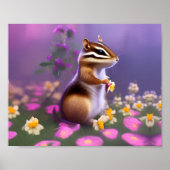 Cute Chipmunk in Flowers Poster (Voorkant)