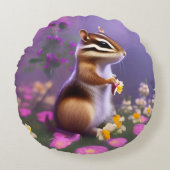Cute Chipmunk in Flowers Rond Kussen (Voorkant)