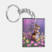Cute Chipmunk in Flowers Sleutelhanger (Voorkant Links)