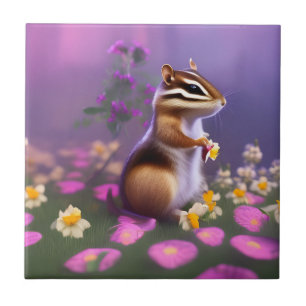 Cute Chipmunk in Flowers Tegeltje