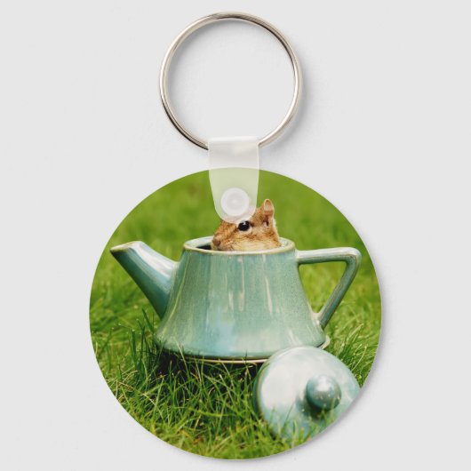 Cute Chipmunk in Teapot Sleutelhanger (Voorkant)