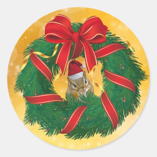 Cute Chipmunk Kerstmis Ronde Sticker (Voorkant)