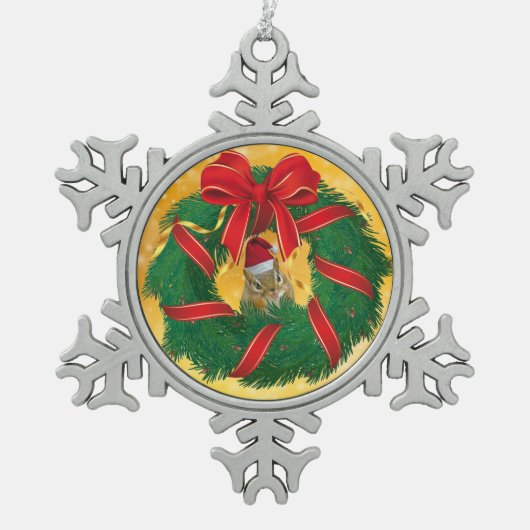 Cute Chipmunk Kerstmis Tin Sneeuwvlok Ornament (Voorkant)