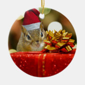 Cute Chipmunk Merry Kerstmis Keramisch Ornament (Voorkant)
