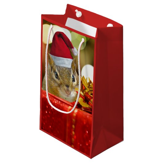 Cute Chipmunk Merry Kerstmis Klein Cadeauzakje (Voorkant Gekanteld)