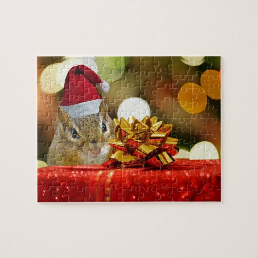 Cute Chipmunk Merry Kerstmis Legpuzzel (Horizontaal)
