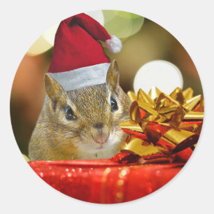 Cute Chipmunk Merry Kerstmis Ronde Sticker