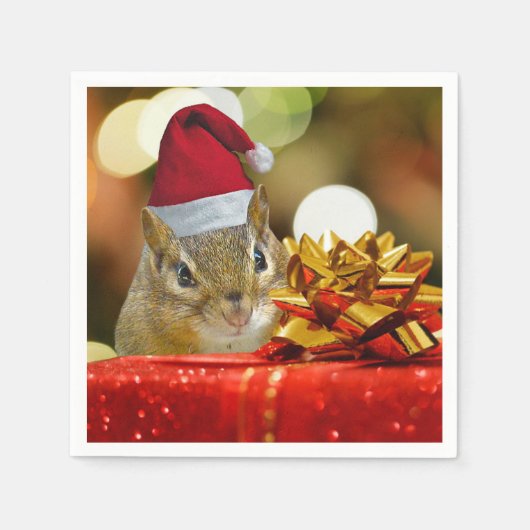 Cute Chipmunk Merry Kerstmis Servet (Voorkant)