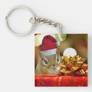 Cute Chipmunk Merry Kerstmis Sleutelhanger