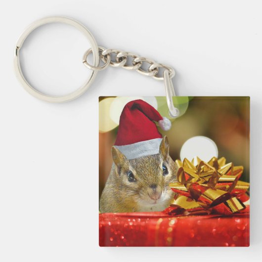 Cute Chipmunk Merry Kerstmis Sleutelhanger (Voorkant)