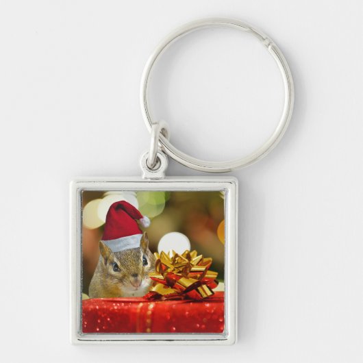 Cute Chipmunk Merry Kerstmis Sleutelhanger (Voorkant)
