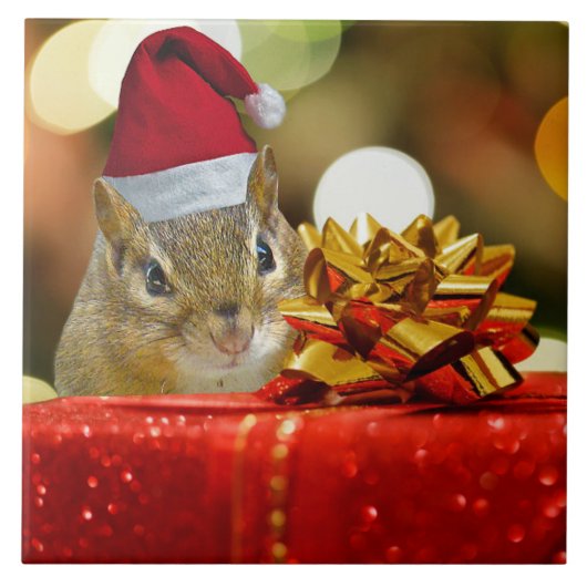 Cute Chipmunk Merry Kerstmis Tegeltje (Voorkant)