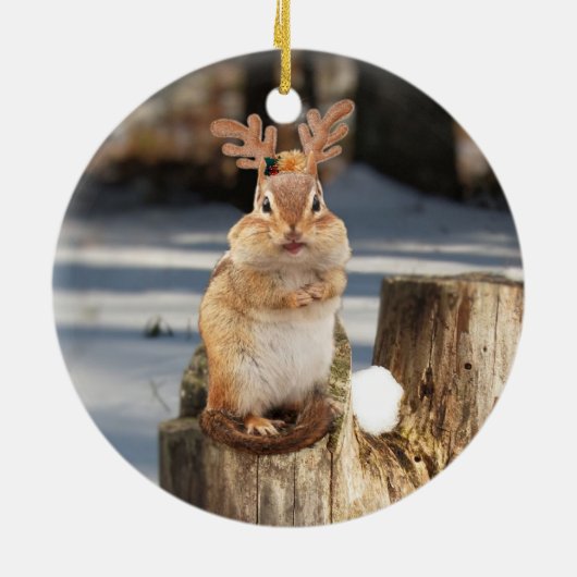 Cute Chipmunk met Antlers Keramisch Ornament (Achterkant)