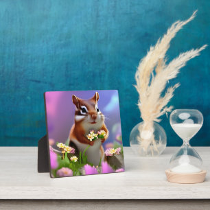 Cute Chipmunk met Flowers Fotoplaat