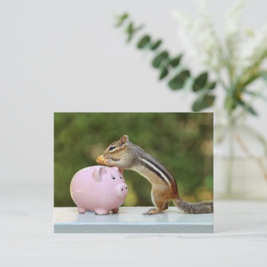 Cute Chipmunk met Funny Money Piggy Bank Afbeeldin Briefkaart (Staand voorkant)