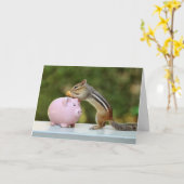 Cute Chipmunk met Funny Money Piggy Bank Afbeeldin Kaart (Gele Bloem)