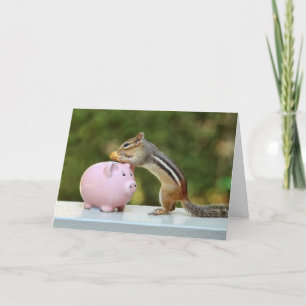 Cute Chipmunk met Funny Money Piggy Bank Afbeeldin Kaart