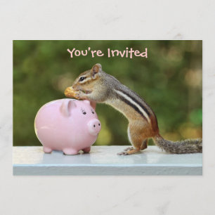 Cute Chipmunk met Funny Money Piggy Bank Afbeeldin Kaart