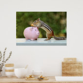 Cute Chipmunk met Funny Money Piggy Bank Afbeeldin Poster (Keuken)