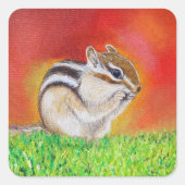 Cute Chipmunk Painting Vierkante Sticker (Voorkant)