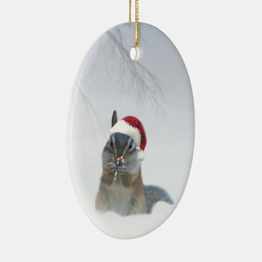 Cute Chipmunk Santa met Candy Cane Keramisch Ornament (Rechts)