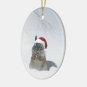 Cute Chipmunk Santa met Candy Cane Keramisch Ornament (Links)