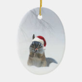 Cute Chipmunk Santa met Candy Cane Keramisch Ornament (Voorkant)