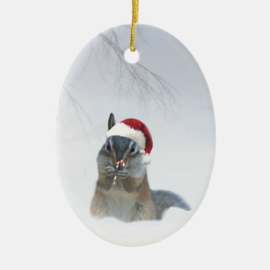 Cute Chipmunk Santa met Candy Cane Keramisch Ornament (Voorkant)