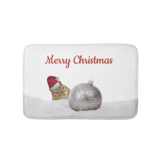 Cute Chipmunk Silver en Sneeuwkerstfeestdag Badmat (Voorkant)
