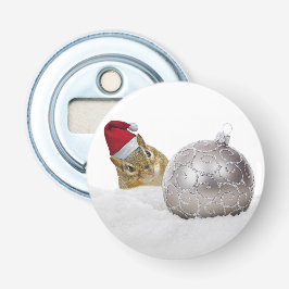 Cute Chipmunk Silver en Sneeuwkerstfeestdag Button Flesopener