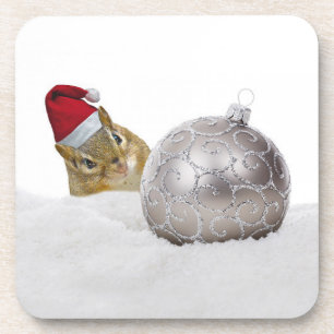 Cute Chipmunk Silver en Sneeuwkerstfeestdag Drankjes Onderzetter
