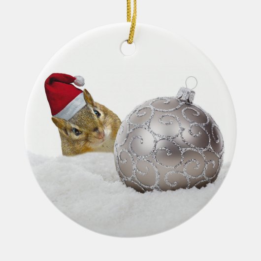 Cute Chipmunk Silver en Sneeuwkerstfeestdag Keramisch Ornament (Voorkant)
