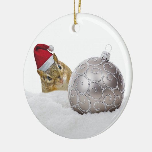 Cute Chipmunk Silver en Sneeuwkerstfeestdag Keramisch Ornament (Links)