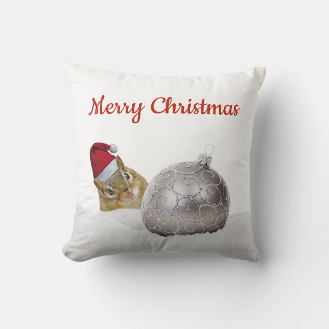 Cute Chipmunk Silver en Sneeuwkerstfeestdag Kussen (Voorkant)