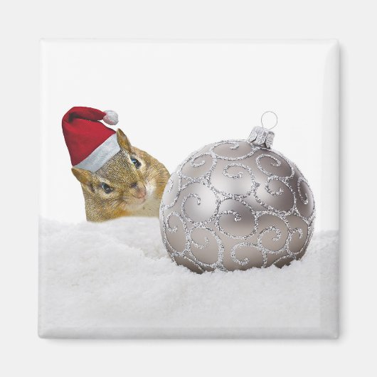 Cute Chipmunk Silver en Sneeuwkerstfeestdag Magneet (Voorkant)