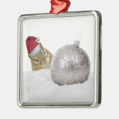 Cute Chipmunk Silver en Sneeuwkerstfeestdag Metalen Ornament (Links)
