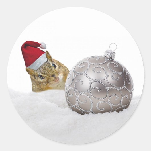 Cute Chipmunk Silver en Sneeuwkerstfeestdag Ronde Sticker (Voorkant)