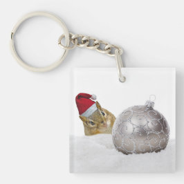 Cute Chipmunk Silver en Sneeuwkerstfeestdag Sleutelhanger