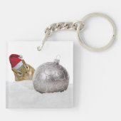 Cute Chipmunk Silver en Sneeuwkerstfeestdag Sleutelhanger (Achterkant)