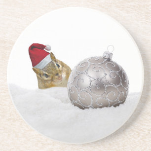 Cute Chipmunk Silver en Sneeuwkerstfeestdag Zandsteen Onderzetter