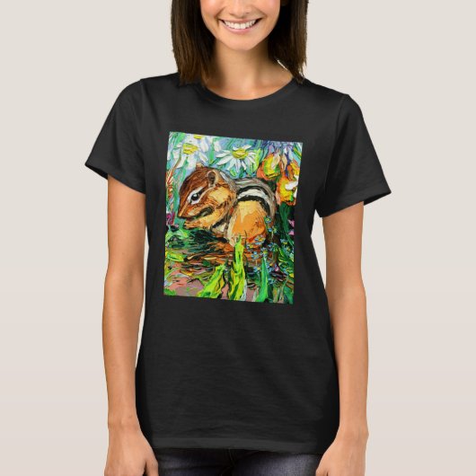Cute Chipmunk Spring Flowers Animal Impressionist  T-shirt (Voorkant)