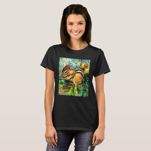 Cute Chipmunk Spring Flowers Animal Impressionist  T-shirt (Voorkant volledig)