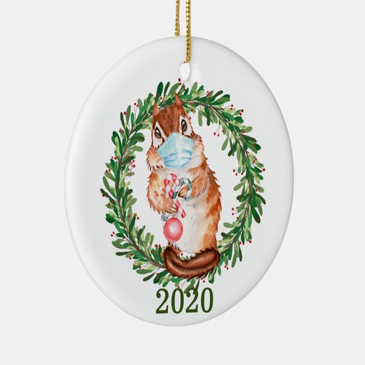 Cute Chipmunk Wearing Face Mask 2020 Keramisch Ornament (Rechts)