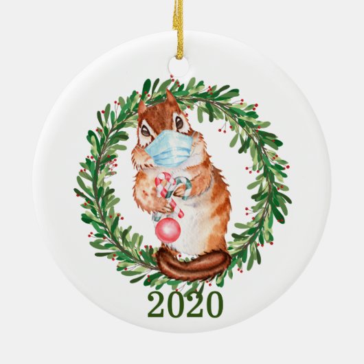 Cute Chipmunk Wearing Face Mask 2020 Keramisch Ornament (Achterkant)