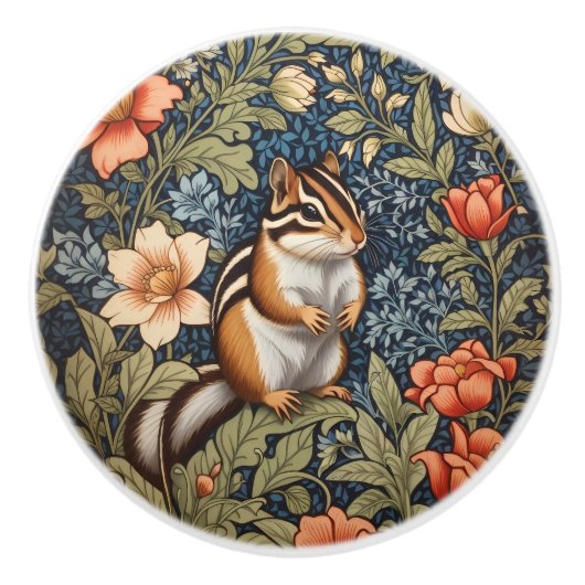 Cute Chipmunk William Morris Inspired Floral Keramische Knop (Voorkant)